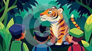 With a gasp of awe the children find themselves face to face with a majestic tiger in the middle of a dense jungle their