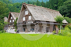 Gassho-zukuri houses at Ogimachi Village in Shirakawago, Gifu, Japan. It is part of UNESCO World Heritage Site