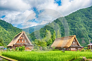 Gassho-zukuri houses at Suganuma village, Gokayama area, Nanto City, Toyama Prefecture, Japan. UNESCO