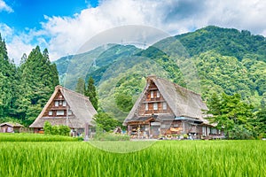 Gassho-zukuri houses at Suganuma village, Gokayama area, Nanto City, Toyama Prefecture, Japan. UNESCO