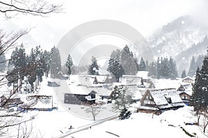 Gassho Zukuri Japanese Farmer House covered with Snow in Winter at Ainokura Village, Gokayama, Toyama, Japan