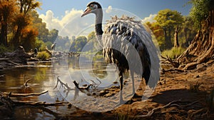 Gastornis are an extinct genus of large flightless birds that lived during the Eocene. generative ai