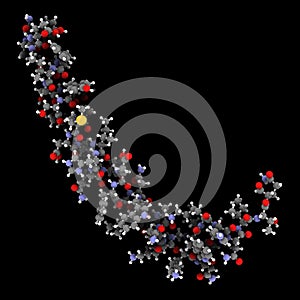 Gastric inhibitory polypeptide (GIP, glucose-dependent insulinotropic peptide) endocrine protein hormone. 3D illustration