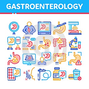 Gastroenterology And Hepatology Icons Set Vector