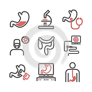 Gastroenterology line icons. Hospital department. Health center. Vector sign for web graphics. photo
