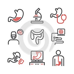 Gastroenterology line icons. Hospital department. Health center. Vector sign for web graphics.