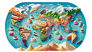 Gastronomic Atlas: World Map Formed by Delicious Food photo