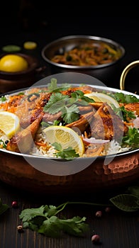 Gastronomic brilliance Vibrant dum chicken biriyani, a Kerala Thalassery specialty, showcased up close