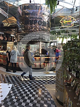 Foodcourt gastronomic center in Zaryadie park, Moscow