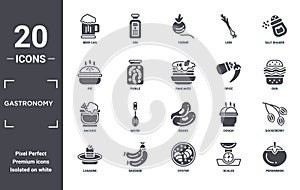 gastronomy icon set. include creative elements as beer can, salt shaker, spice, beans, sausage, nachos filled icons can be used