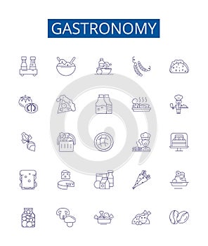 Gastronomy line icons signs set. Design collection of Cooking, Dining, Cuisine, Eating, Banquets, Recipes, Gourmand photo