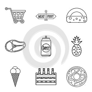 Gastronomy market icons set, outline style