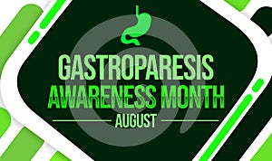 Gastroparesis awareness month backdrop design with green typography and shapes. August is a month of gastroparesis awareness photo