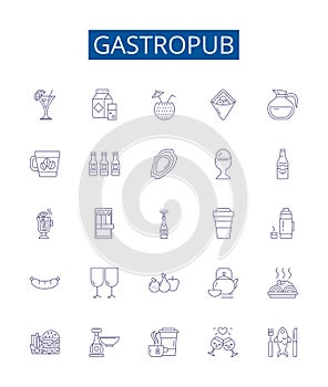 Gastropub line icons signs set. Design collection of Pub, Gastro, Drink, Kitchen, Restaurant, Food, Beer, Wine outline