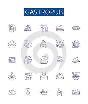 Gastropub line icons signs set. Design collection of Pub, Gastro, Drink, Kitchen, Restaurant, Food, Beer, Wine outline