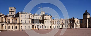 Gatchina Palace. Russia. Panoramic view of the Palace Square and the main entrance and the right wing of the palace with