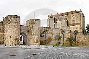 Gate of Almocabar in the Arab walls of Ronda, Malaga, Andalusia, Spain