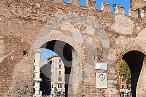 Gate in ancient city Aurelian Wall in Rome