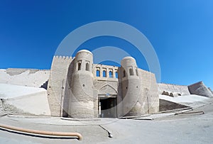 gate in the ancient city wall. Uzbekistan. Khiva,