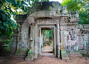 Gate at Bayon, the most notable temple at Angkor Thom, Cambodia photo