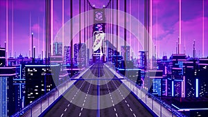 Gate bridge to metaverse city, 3d render