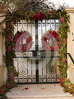 Gate with Christmas decorations