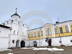 Gate Church of the Ascension Voznesenskaya and summer abbess cells in the ancient Spaso-Prilutsky monastery in Vologda