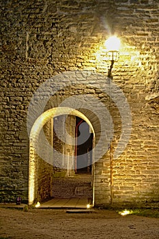 Gate in the city walls of Tallinn at night
