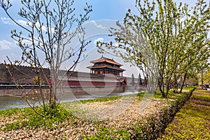 Gate of divine Prowess and moat at Forbidden City, Beijing, China