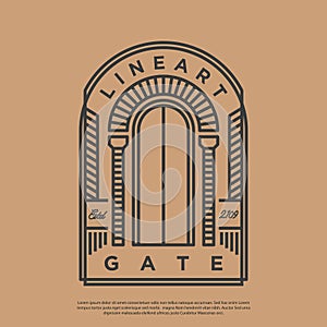 Gate or door vector logo with line art