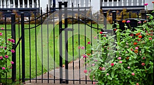 Gate Entry Surrounded by Zinnias