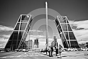 Gate of Europe with Caja Madrid Obelisk