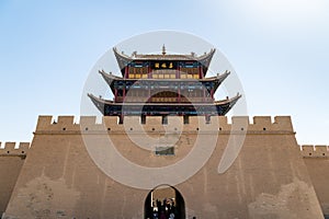 The gate facing the Gobi desert of Jiayuguan Fort, Gansu, China