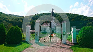 The gate and garden of Greek Catholic Nunnery in Hoshiv, Ukraine