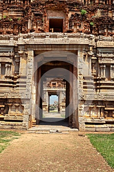 Gate in gopuram. Ruins in Hampi, Karnataka, India