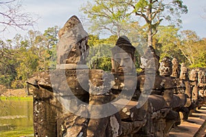 Gate Guardians ,stone sculptures in Angkor Wat, Cambodia