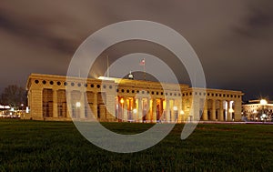 The gate into Heldenplatz (Heroes Square), at night - landmark attraction in Vienna, Austria