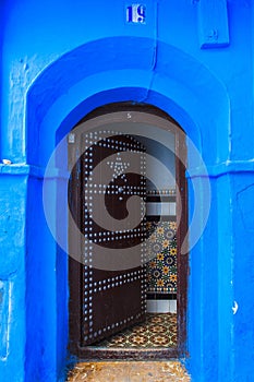 A gate of house in Medina of Chefchaouen, Morocco