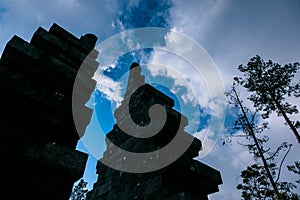 Gate Inside Cetho Temple In The Morning Cloudy Sky at Karanganyar Tawangmangu Central Java Indonesia photo