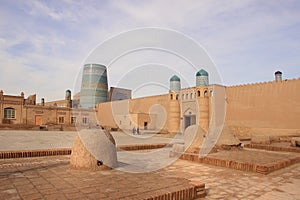 The gate of Kunya Ark Palace and the tandoors in Ichan Kala in Khiva city, Uzbekistan