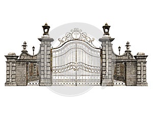 Gate with Lanterns, 3D illustration, 3D rendering photo