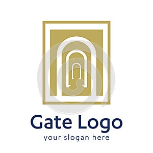 Gate logo door home entrance icon black house doorway or real estate business. minimal design. future modern construction company.