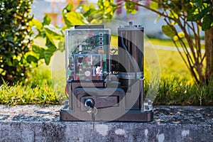 The gate motor of sliding Gate system. Automatic doors and gate motor system for home security system.