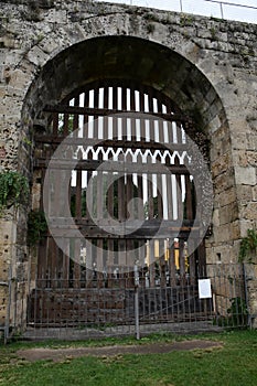 Gate in Mura di Pisa and Cimitero Ebraico Jewish Cemetery, Pisa, Tuscany, Italy