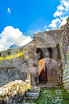 Gate in Old Medieval fortifications ruins Montenegro