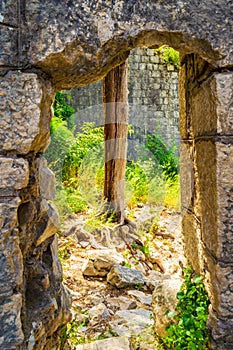 Gate in Old Medieval fortifications ruins Montenegro