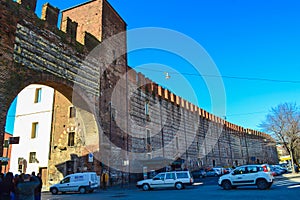 Gate in old Roman fortress wall Verona Centro Storico Italy