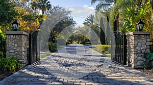 A gate is open to a driveway