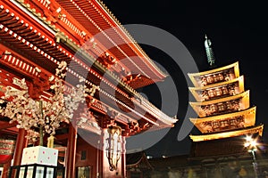 Gate and pagoda of Senso-ji Temple at night, Asaku