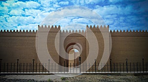 Gate of partially restored Babylon ruins, Hillah, Iraq photo